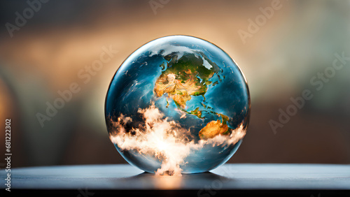 Ai Illustration of World Globe covered with pollution and gases damaging the ozone layer   photo