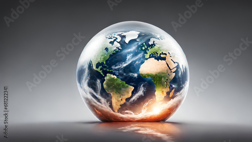 Ai Illustration of World Globe covered with pollution and gases damaging the ozone layer   photo
