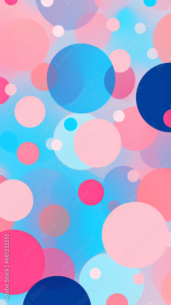 A pattern of polka dots in shades of pink and blue