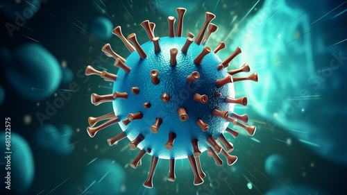illustration of corona virus in the background.