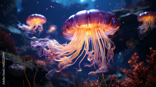beautiful jellyfish in neon lights