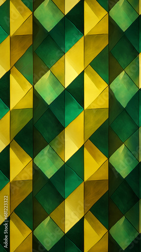 A pattern of overlapping yellow and green diamonds photo