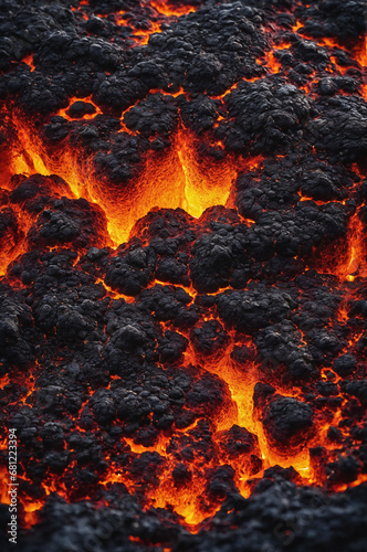 Close-up of a lava flow of volcano texture background