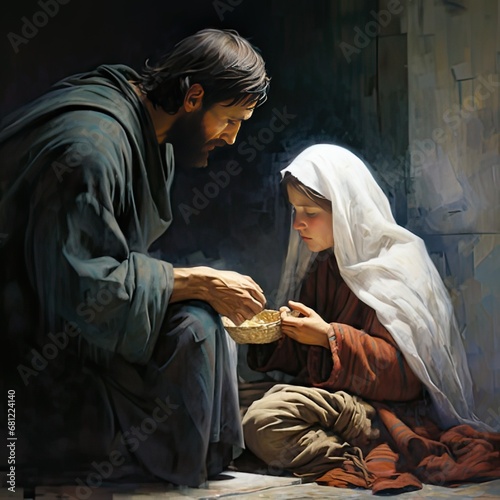 Divine Compassion: Jesus Nourishing Souls in the Streets of Jerusalem, generative AI