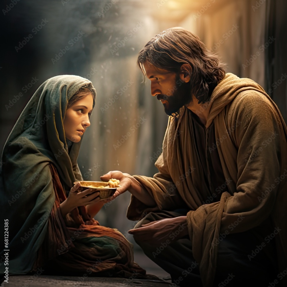 Divine Compassion: Jesus Nourishing Souls in the Streets of Jerusalem, generative AI