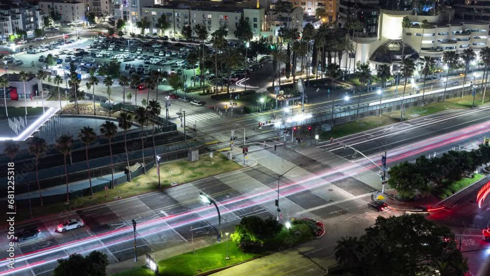 Time lapse of traffic at a busy intersection in downtown San Diego at night Time lapse of traffic at a busy intersection in downtown San Diego at night
