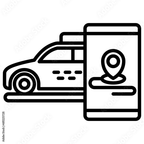 Car black outline icon, related to transportation, ride sharing theme.