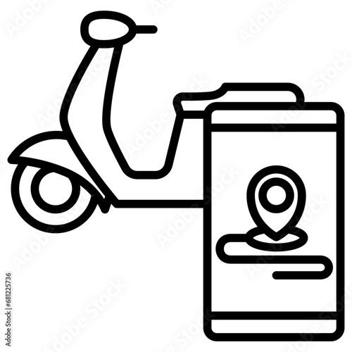 Scooter black outline icon, related to transportation, ride sharing theme.