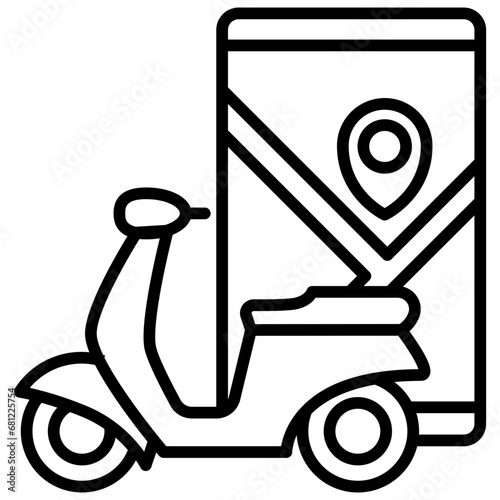 Route black outline icon, related to transportation, ride sharing theme.