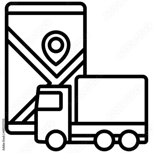 Truck Route black outline icon, related to transportation, ride sharing theme.