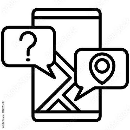Chat black outline icon, related to transportation, ride sharing theme.