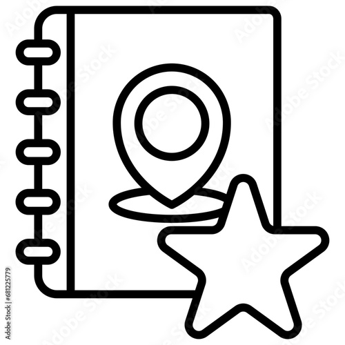 Favorite destination black outline icon, related to transportation, ride sharing theme.