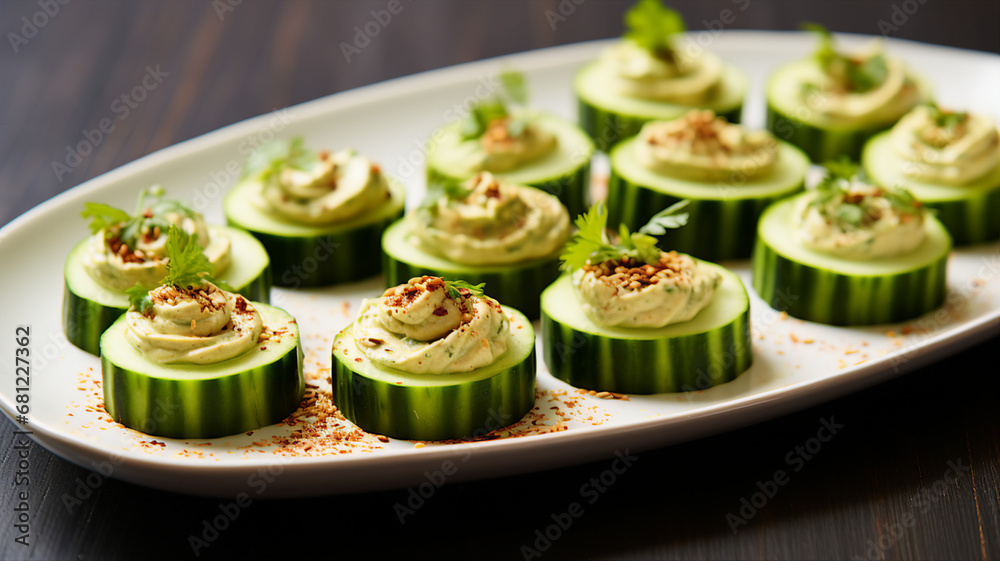 Refreshing Cucumber Slices with Hummus
