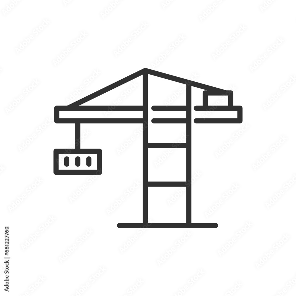 Cargo crane with container, linear icon. Line with editable stroke Cargo crane with container, linear icon. Line with editable stroke