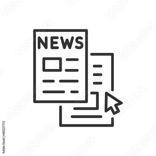 Read online news, linear icon, news articles and mouse cursor. Line with editable stroke