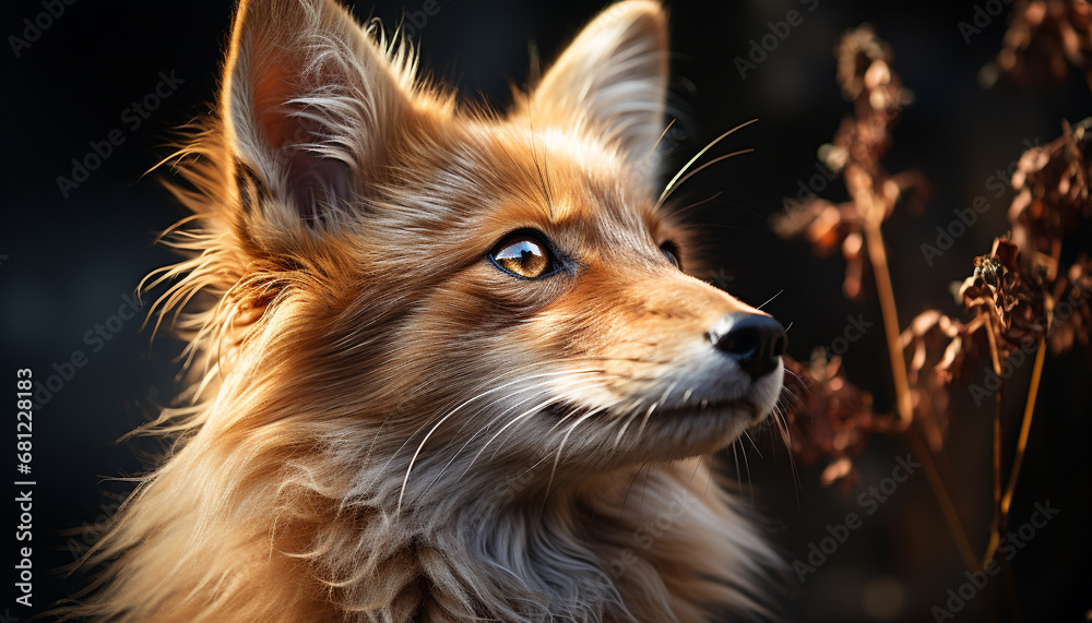 Fototapeta premium Cute puppy sitting outdoors, looking at camera in nature generated by AI