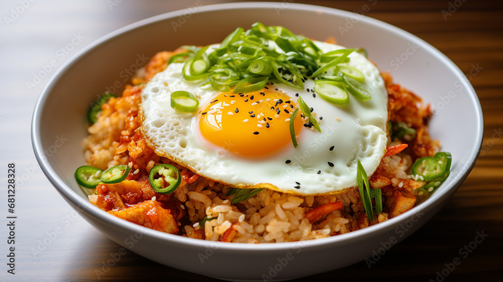 Spicy Kimchi Fried Rice with Scallions and Fried Egg