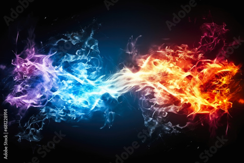 Magic power fire and ice  lights effects  isolated  black background  magical  sorcery