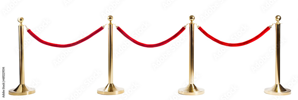 Stanchions with red velvet ropes, cut out - obrazy, fototapety, plakaty 