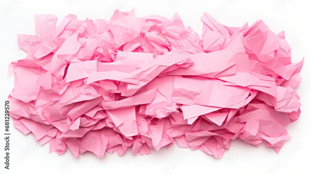 pieces of pink torn paper.