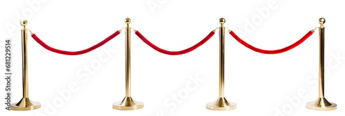 Stanchions with red velvet ropes, cut out photo