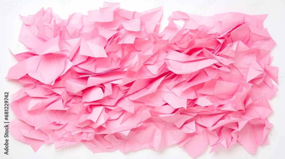 pieces of pink torn paper.