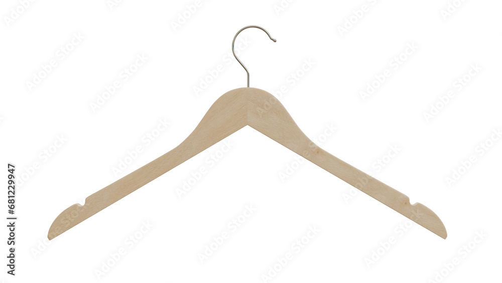 Wooden hanger for clothes isolated on transparent and white background. Hanger concept. 3D render Wooden hanger for clothes isolated on transparent and white background. Hanger concept. 3D render