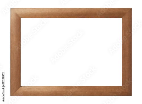 Wooden photo frame with empty copy space isolated on white. Wood frame or photo frame isolated on the white background. Modern frame ideal for advertisement background and photography concept.