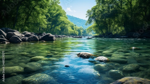 Discover the untouched beauty of clean rivers  symbolizing vital water resources. Generative AI