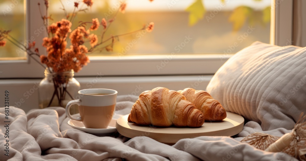 A Comfortable Breakfast Nook Perfect for Autumn Mornings' Wholesome Beginnings. Generative AI