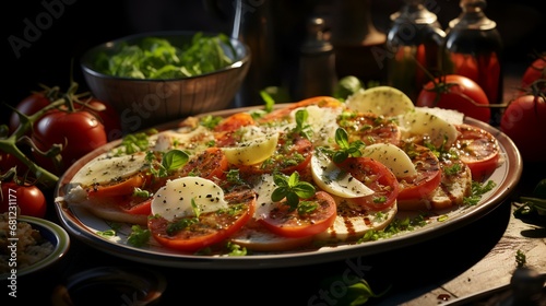 Caprese salad with tomatoes, mozzarella and basil