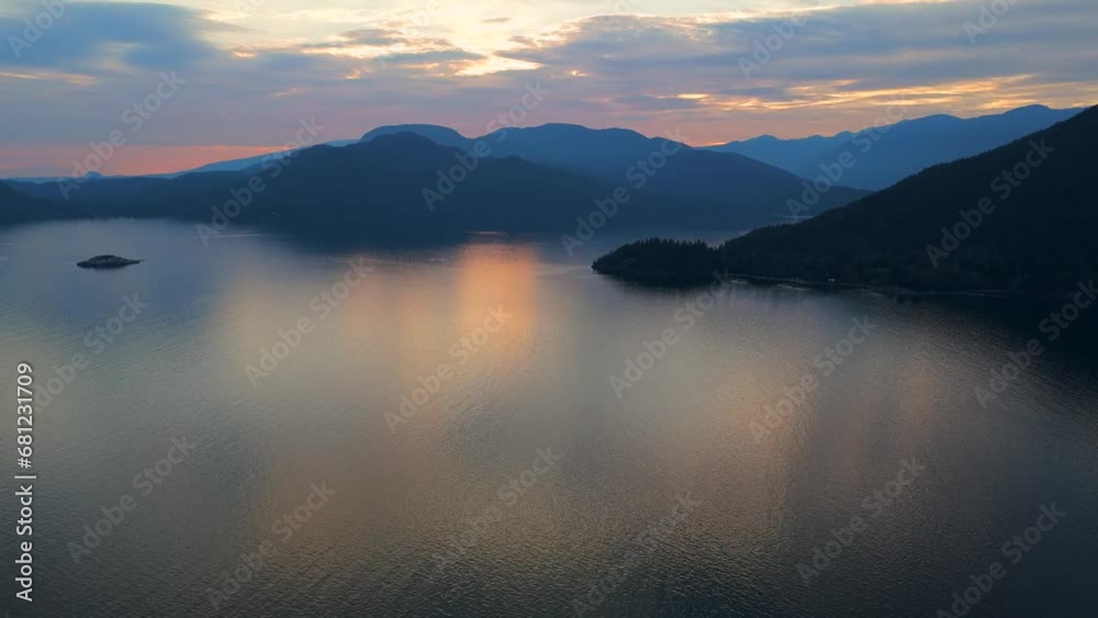 Aerial view of sea landscape north of Vancouver in the evening. Aerial view of sea landscape north of Vancouver in the evening.