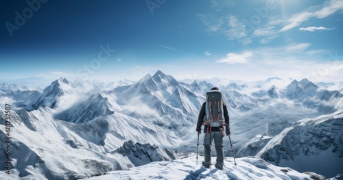 Capturing the Essence of High-Altitude Adventure on an Exhilarating Mountain Climbing Journey. Generative AI © lander