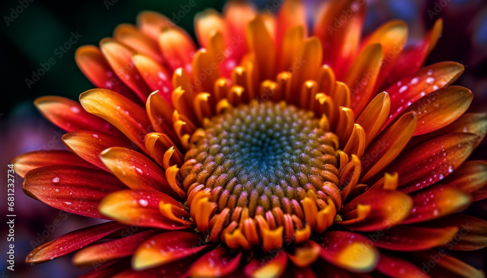 Close up of a vibrant, multi colored gerbera daisy in nature beauty generated by AI Close up of a vibrant, multi colored gerbera daisy in nature beauty generated by AI
