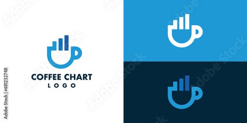 Coffee Chart Graphic Logo Design. Mug Cup Coffee Bar Statistics Logo Symbol Icon Vector Illustration