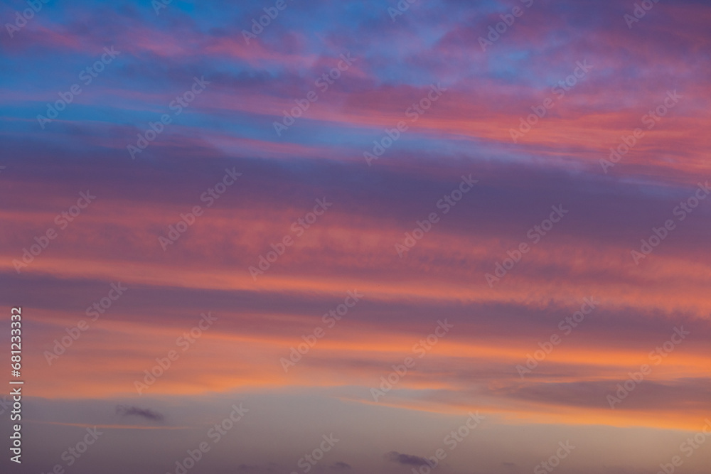 Beautiful layer of clouds on sunset sky.