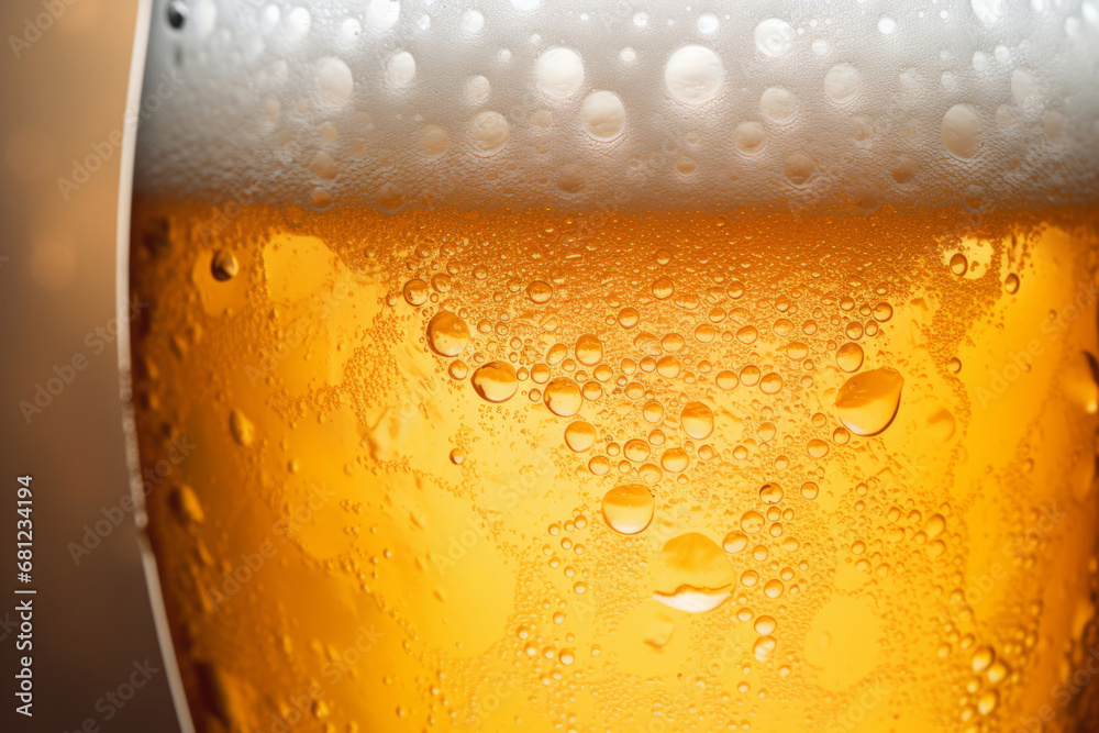 Water drops on glass of beer. Close up beer background. Generative AI Water drops on glass of beer. Close up beer background. Generative AI