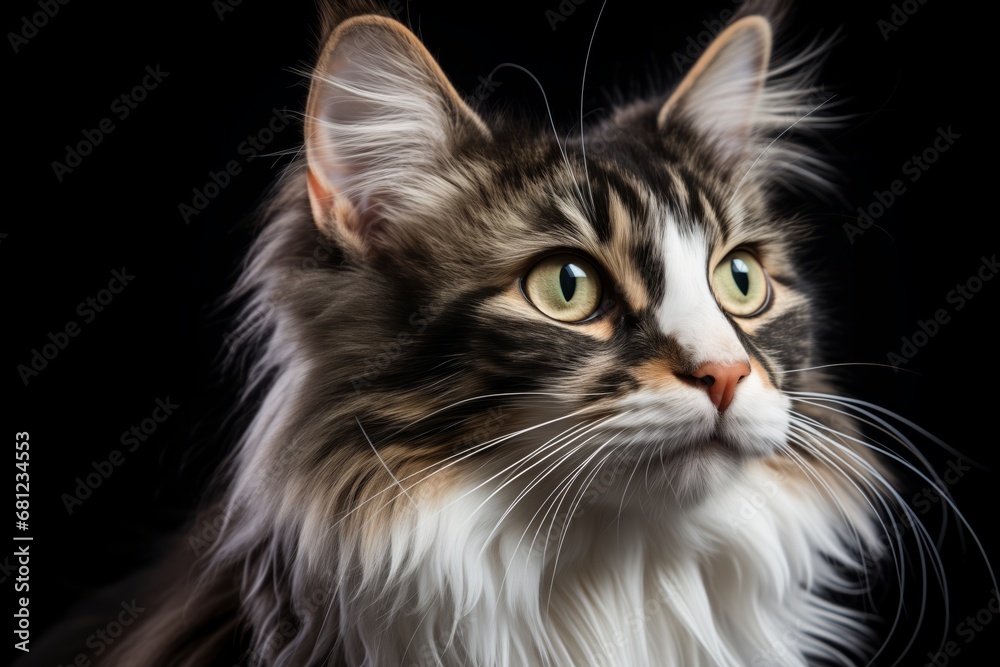 Portrait of a beautiful Maine Coon cat on a black background