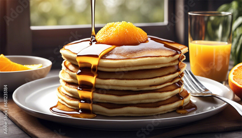 Pancake all'arancia con sciroppo d'acero e cannella photo