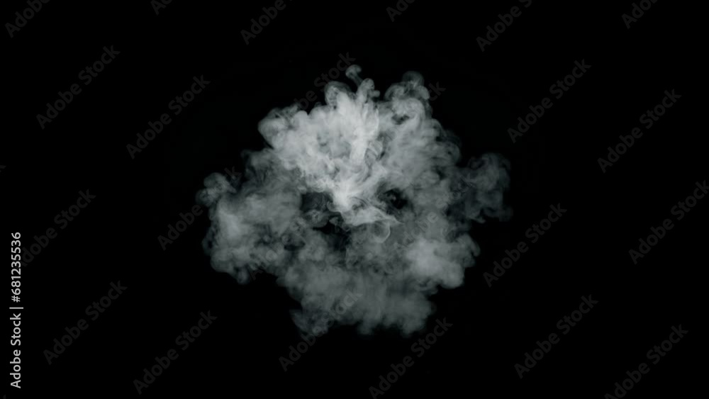 Super Slow Motion Shot of Round Smoke Explosion Towards Camera Isolated on Black at 1000fps. Super Slow Motion Shot of Round Smoke Explosion Towards Camera Isolated on Black at 1000fps.