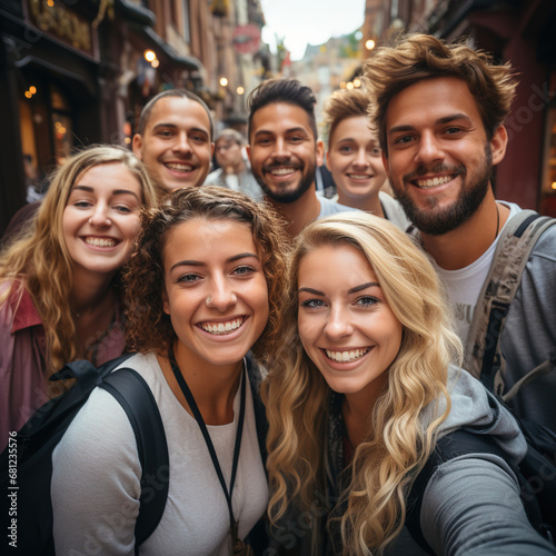 young people selfie photo having fun during summer vacations holydays, fisheye happy group