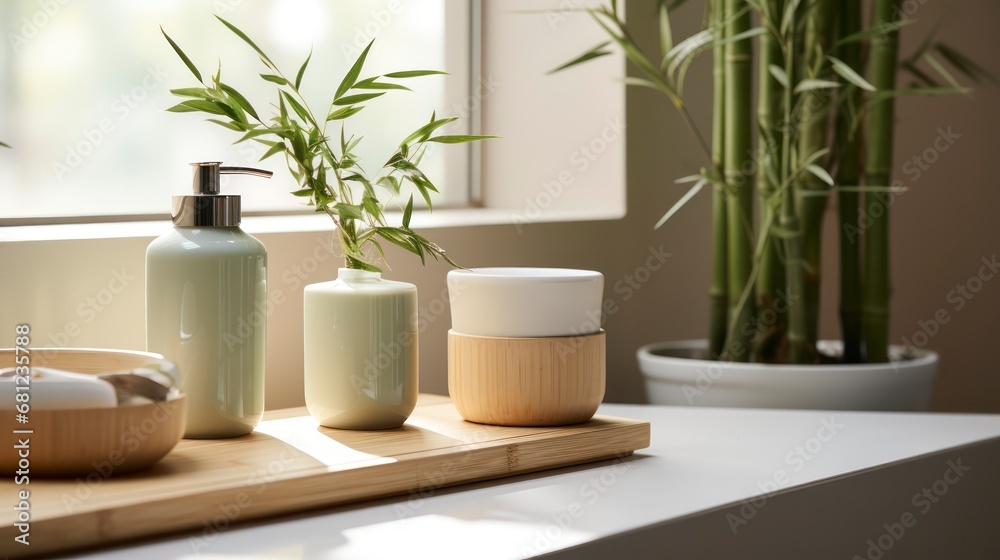 Enhancing Bathroom Serenity with the Subtle Beauty of Bamboo Decor. Generative AI
