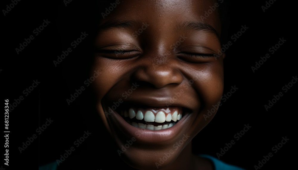 Smiling African child brings joy with toothy beauty and laughter generated by AI Smiling African child brings joy with toothy beauty and laughter generated by AI