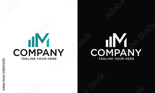 letter M financial graphic logo on a black and white background.