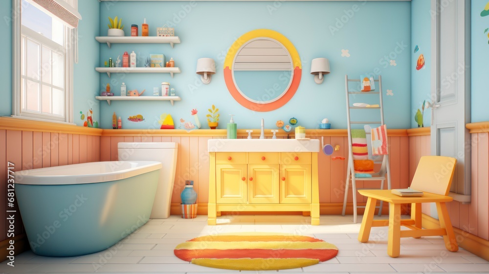Creating Fun, Vibrant, and Safe Bathroom Designs for Kids. Generative AI Creating Fun, Vibrant, and Safe Bathroom Designs for Kids. Generative AI