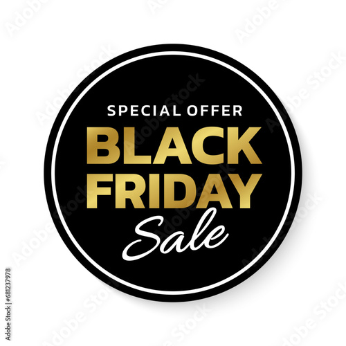 Black Friday sale sicker, label or badge set. Circle discount, special offer banner design. Vector illustration.