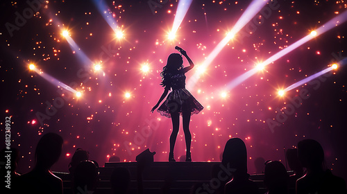 Cartoon image of female idol singer on stage photo