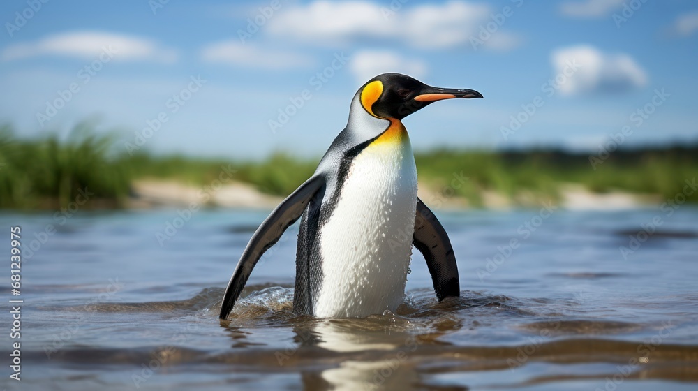 Fototapeta premium King Penguin on the beach. Generative AI