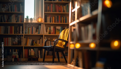 Wallpaper Mural Bright modern bookshelf illuminates old fashioned literature collection in comfortable living room generated by AI Torontodigital.ca