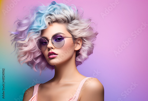 portrait of a woman on pastel background